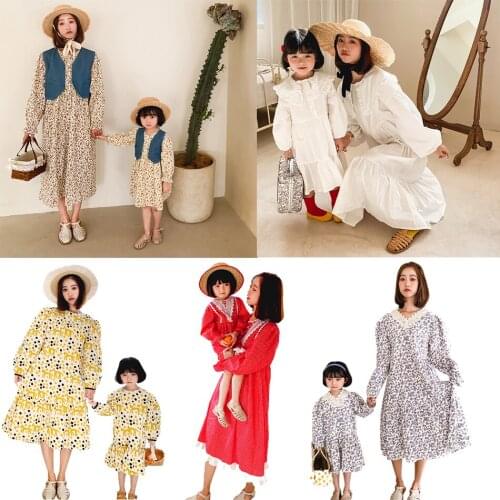 Floral Print Mother Daughter Dress Spring Autumn Loose Long Dresses Women Girls Family Matching Outfits Family Clothes