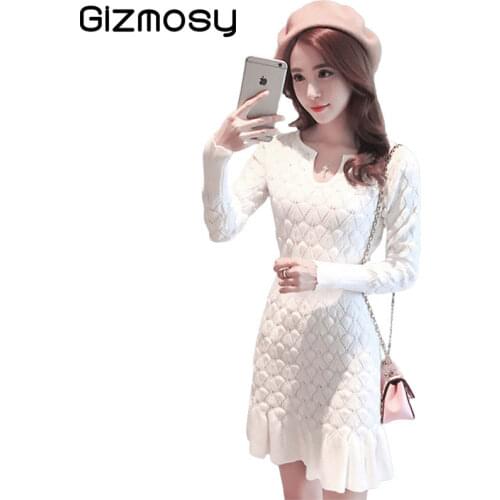 New Spring Sexy Long Sleeve Dress Women Party Slim Fit Package Hip Hedging Knitted Sweaters Dresses Female Vintage Dress SY059