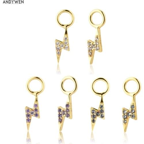 ANDYWEN 925 Sterling Silver Gold lighting Mini Charm Pendiente DIY Matching Piercing Women Accessories Luxury Zircon Petties