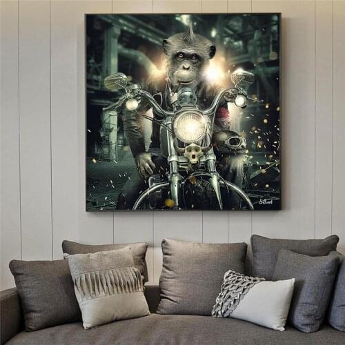 Monkey Riding Motorcycle Canvas Painting Poster and Monkey Smoking A Cigar Prints Painting Wall Pictures for Living Room Home