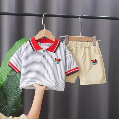 1 2 3 4 5 Years Boys Casual Striped lapel Clothes Infant Children Summer Set Cotton Thin Baby Boys Outwear Kids Outfits