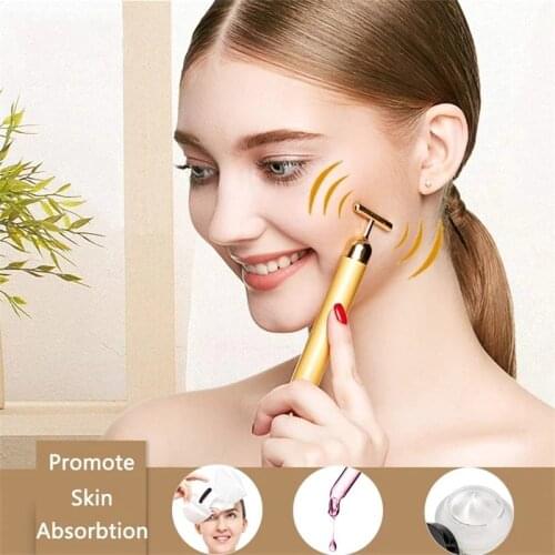 24k Gold Face Lift Bar Roller Vibration Slimming Massager Facial Stick Facial Beauty Skin Care T Shaped Vibrating Tool