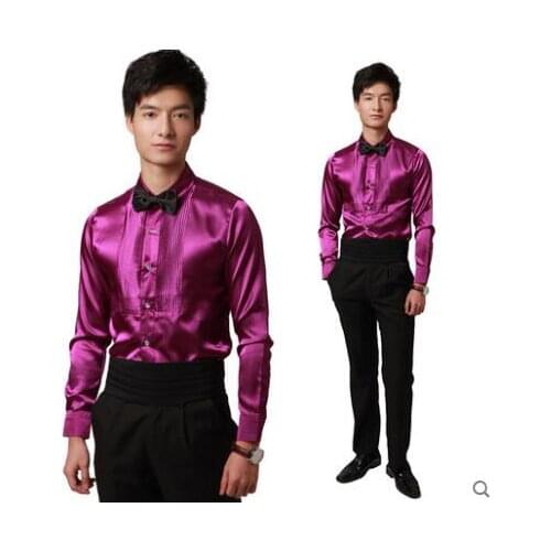 Purple fashion chorus slim sexy shirt men long sleeve shirt teenage korean groom wedding shirt mens personality stage singer