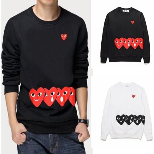 PALY Men Women Sweater Embroidery Heart Printing Round Neck Long-sleeved Pullover Loose Cotton Couple Cartoon Spring Sweater