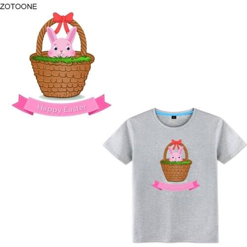 ZOTOONE Iron on Cute Rabbit Patches Easter Patch for Clothes DIY Heat Transfer Printed Stickers Clothing Embroidery Applique H