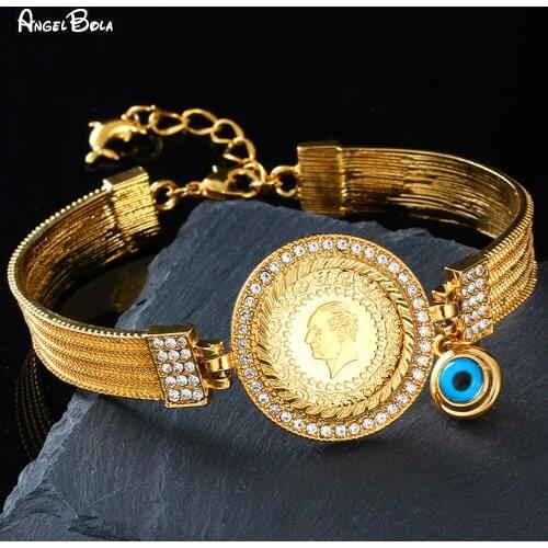 High Quality Romantic Fashion Gold Coin Lady Charm Bracelet Muslim Islamic Luxury Jewelry Demon Eye Accessory Bracelet