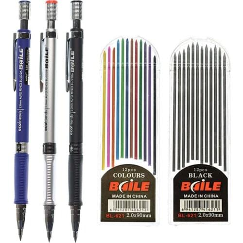 1pc Press The Automatic Pencil 2.0 Mm 2B Drawing Writing Pencil 12 Color Pencil Lead Gas Station School Office Stationery
