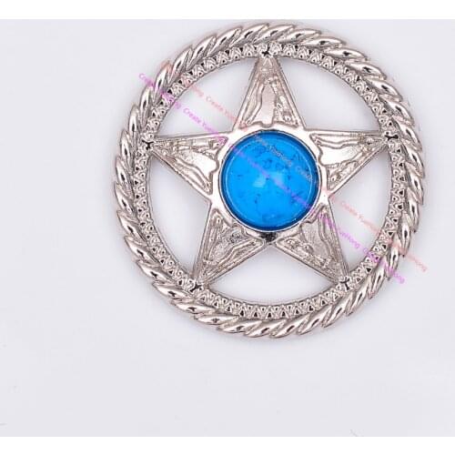 10PC 30MM Antique Silver Western Cowboy Texas Ranger Star Leathercraft Turquoise Saddle Bridle Concho Screwback