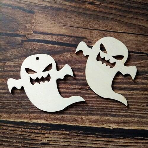 10pcs Wooden Halloween Ghostl Shape Embellishment Wood DIY Tag Scrapbooking Halloween Party Decoration Gift Tags Laser Cut Craft