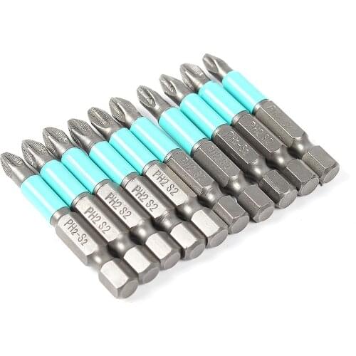10pcs Ph2 50mm Impact Phillips Power Insert Bits Anti Slip Magnetic Electric Screwdriver Bits Head Driver Bit For Impact Drivers