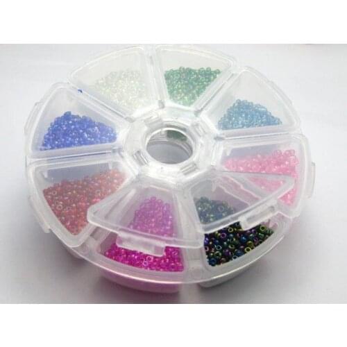100 gram (6000pcs) Glass Seed Beads 2mm Luster AB (10/0)+Storage Box