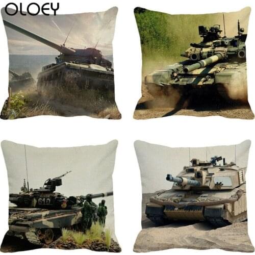 45cmx45cm Tank Pattern New Square Linen Comfortable Soft Cushion Cover Home Bedroom Hotel Car Decoration Square Cushion Cover
