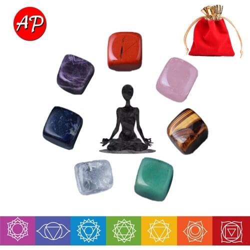 7pcs/set Natural Colorful Gemstone Quartz Seven Chakras Crystal Cube Minerals Collect Yoga Energy Stone