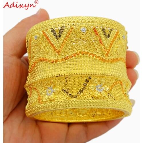 Adixyn Luxury Indian Bangle for Women Gold Color Cuff Bracelet Ethiopian Arab Wedding Party Bride Gifts N04284