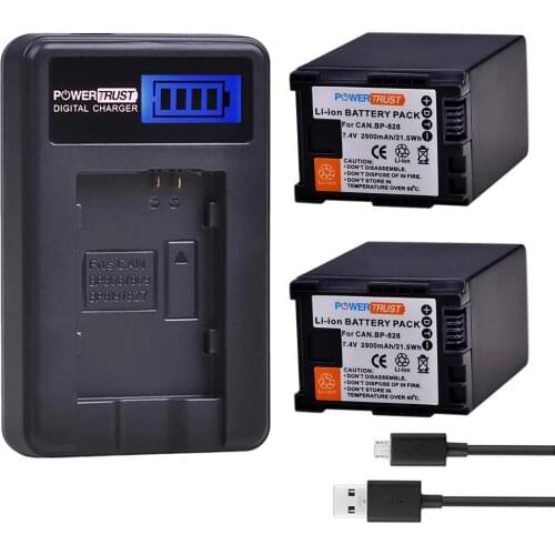 2Pcs 2900mAh BP-828 BP 828 BP828 Battery + LCD USB Charger for Canon VIXIA GX10 HFS30 HF20 HG20 G30 G40 XA20 XA25 HFM300