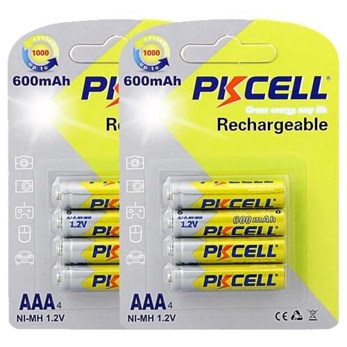 8PC/2card PKCELL 1.2V NIMH AAA Rechargeable Batteries Battery 600mAh 1.2V 3A AAA Ni-MH battery Over 1000times Cycles