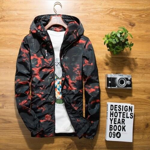 B new Spring Autumn Mens floral Camouflage Hoodie Jacket Men Waterproof Clothes Mens Windbreaker Coat Male Outwear plus size
