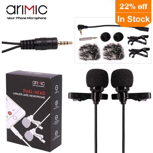 Ulanzi AriMic 6m Dual-Head Lavalier Lapel Clip-on Microphone for Lecture or Interview for Smartphone Mobile phone and Tablets