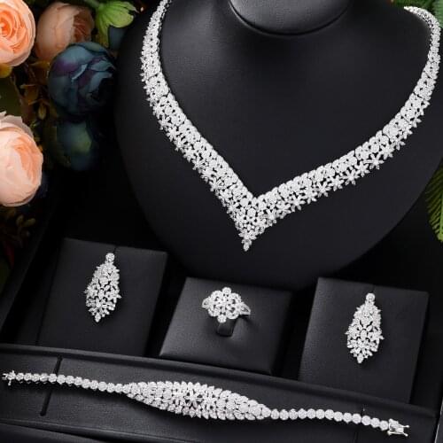 GODKI Trendy 4PCS Luxury Flower Statement Jewelry set For Women Wedding Cubic Zircon CZ African Dubai Bridal Jewelry