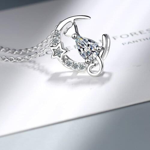 Water Drop Crystal Cat Moon Pendants Necklaces for Women Girl Gift Zircon Choker Necklace Jewelry