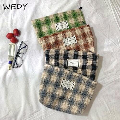 Plaid Cosmetic Bag Makeup Organizer Large Travel Toiletry Bag Necesserie Cosmetic Pouch Korean Style Beauty Case Women Clutch