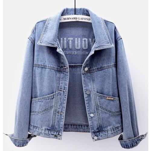 Spring Autumn Harajuku Bomber Denim Jackets Women Plus Size Slim Short Coat Female Fashion Embroidery Letter Vintage Jeans Coats