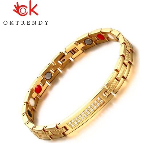Magnetic Stainless Steel Bracelets for Women Gold Color Serpentine Zircon Bracelet Female Stainless Steel Chain Link Bangles