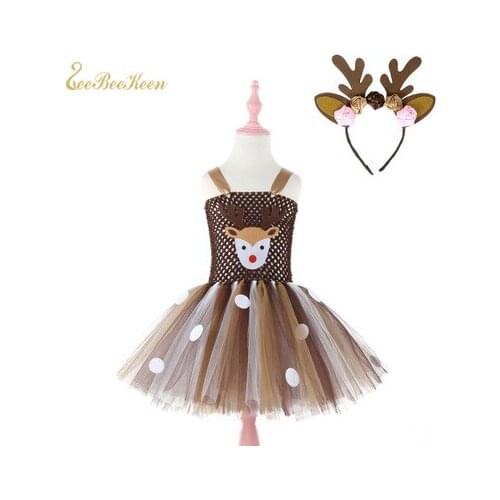 Cute Baby Deer Cosplay Tutu Dress Girls Christmas Costume Kids Stage Show Dance Dress Children Halloween Party Cosplay Costume