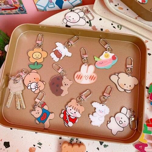 Cute Little Bear Keyring Lovely Rabbit Puppy Pendant Keychain Jewelry Women Girl Car Bag Key Chains Kids Toy Keyfob Gifts