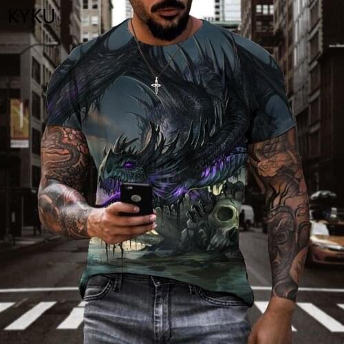 KYKU Skull T shirt Men Hip Hop Anime Clothes Rock Tshirt Printed Harajuku T-shirts 3d Short Sleeve Punk Rock Casual Tops Male