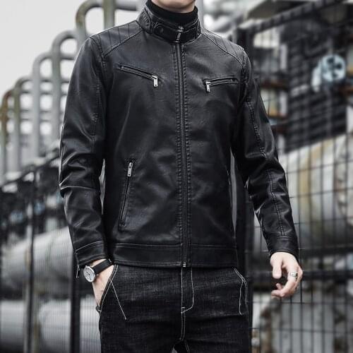 2021 spring and autumn brand mens jacket Korean casual mens stand collar slim fitting motorcycle leather jacket Pu coat