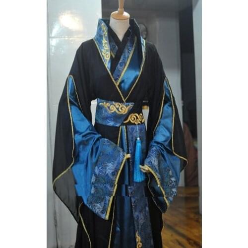 1628 New Black Blue Mens Costume Cosplay Hanfu for Childe or Scholars Male Costume