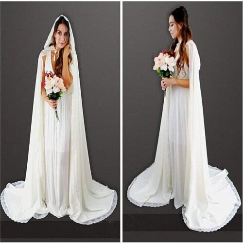 Real Picture New Cape White Ivory Wedding Cloaks Long Jacket With Hood Accessories Bridal Wraps Custom Size Jackets