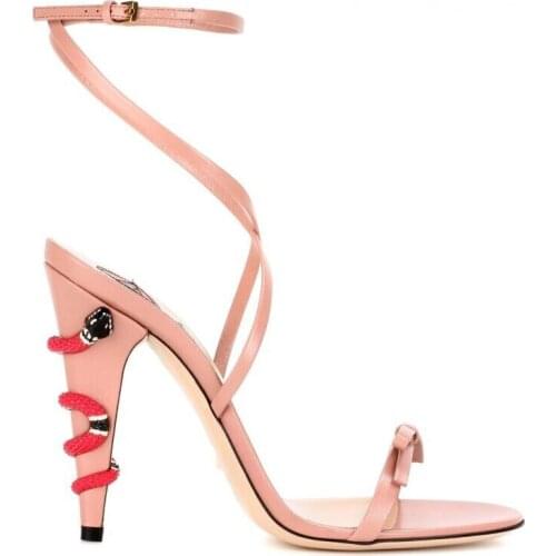 New snake pattern classic high-heeled sandals leather 7 cm snake-shaped high-heeled womens wedding shoes patent leather 34-43