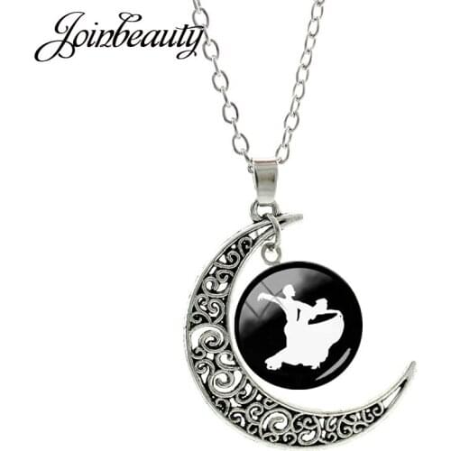 JOINBEAUTY Pattern Ballroom Dancing Angel Moon Pendant Necklace Men And Women Perform Jewelry Glass Cabochon Necklace T250-20