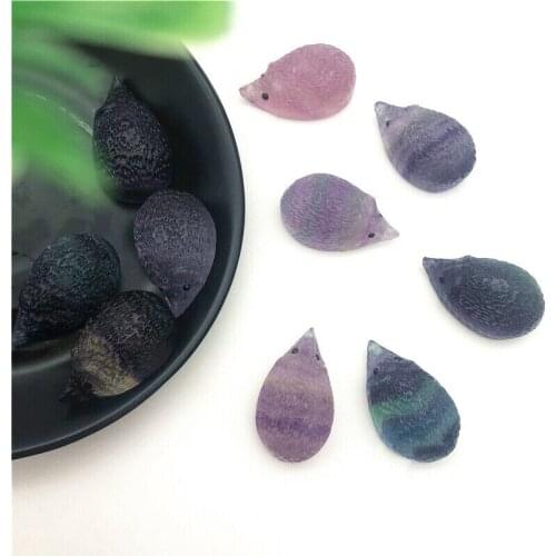 Drop Shipping 1pc Cute Natural Fluorite Hedgehog Quartz Hand-Carved Crystal Animals Healing Natural Stones And Crystals