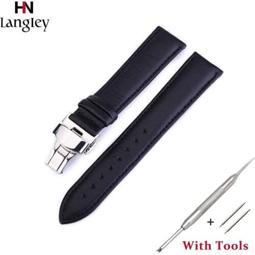 12mm-24mm Plain weave Genuine Leather Watchband Double press Butterfly buckle Strap Accessories For Men Women Watch Accessories