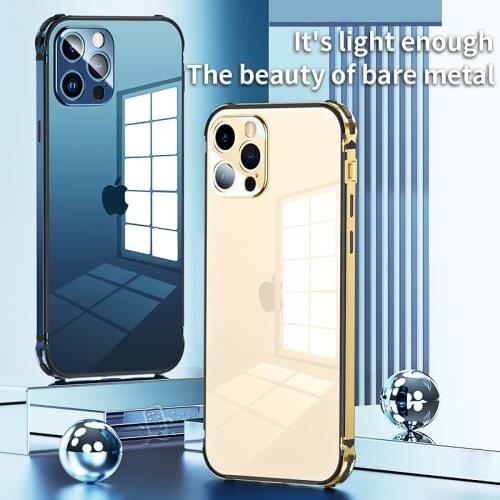 Luxury Camera Lens Protection Shockproof Transparent Metal Mobile Phone Case For iPhone 12 Pro Max Mini Cellphone Cover Fundas