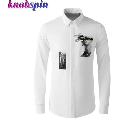 Brand Cotton Shirt Men Letters Embroidery Long Sleeve Shirts For Men Casual Slim Business Male Dress Shirts Printed Camisas