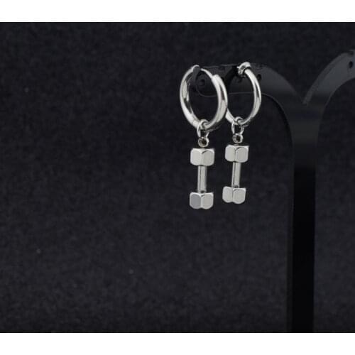 Stainless Steel Earrings for Women Men Dumbbell Pendant Ear Clip Punk Rock Rap Hip Hop Stud Earrings Boys Girls Jewelry Unisex