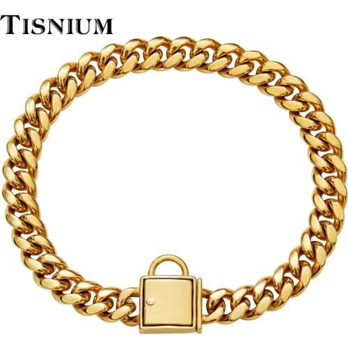 14mm Dog Collar Gold Color Lock Solid Stainless Steel Dog Leash Pet Supplies Dog Necklace High Polished Wholesale and Retail Hot