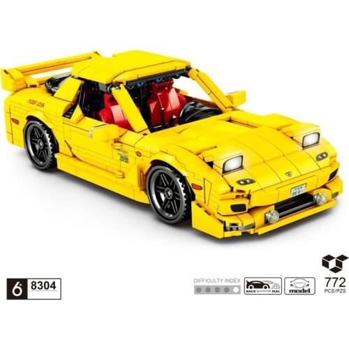 Technical anime Initial D REDSUN classic JAPAN sport car building block model Pull back vehicle MAZDA RX7 bricks toys collection