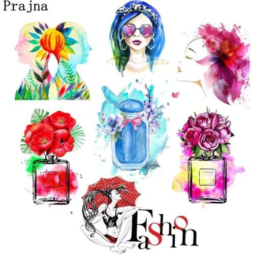 Fashion Girl Perfume Stickers On Clothes DIY Colorful Applique Iron-on Transfers For Clothing Heat Transfer Patches For Clothes