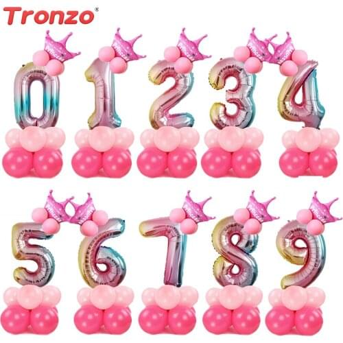 Tronzo 32inch Rainbow Number Foil Balloons Birthday Party Decorations Kids 13pcs Iridescent Digital Balloons Wedding Supplies