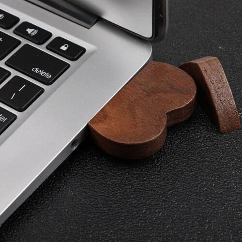 Large Capacity USB Flash Pen Drive Memory Sticks Wood Heart for Date Storage