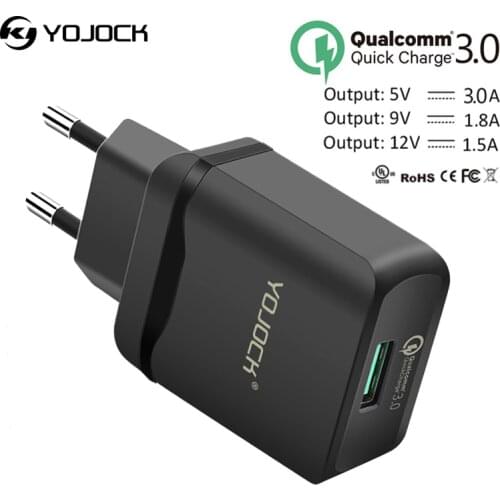 YOJOCK 18W Quick Charge 3.0 Fast Mobile Phone Charger EU Plug Wall USB Charger Adapter for iPhone Samsung Xiaomi Huawei