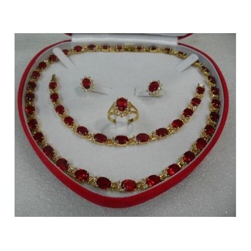 Jewerly Selling > gift true red filled Earring Bracelet Necklace Ring set + box jade crystal