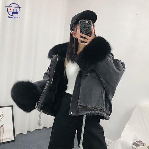 Winter Loose Denim Jacket Warm Jean Coat Women Oversized Fur Collar Plus Velvet Padded Jackets Cotton Thick Warm Coats Clothing
