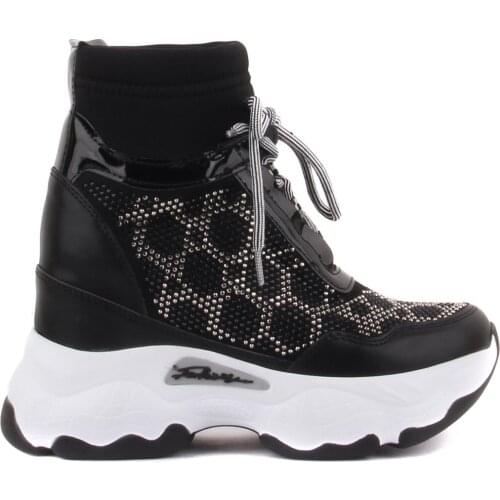 Moxee-Black Color Sequin Hidden Ökçeli Wedges Women 'S Shoes