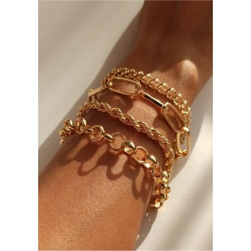 Womens Gold Italian Chain Kombin Wristband Bracelet